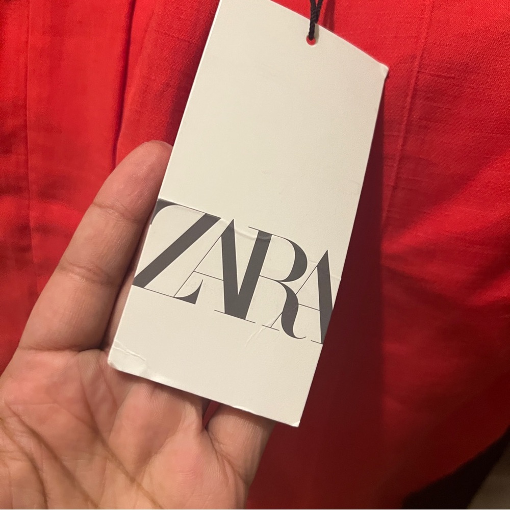 Zara Vibrant Red Linen Blend Lightweight Elastic Waist Pull On Pants NWT Size‎ S - Picture 8 of 14
